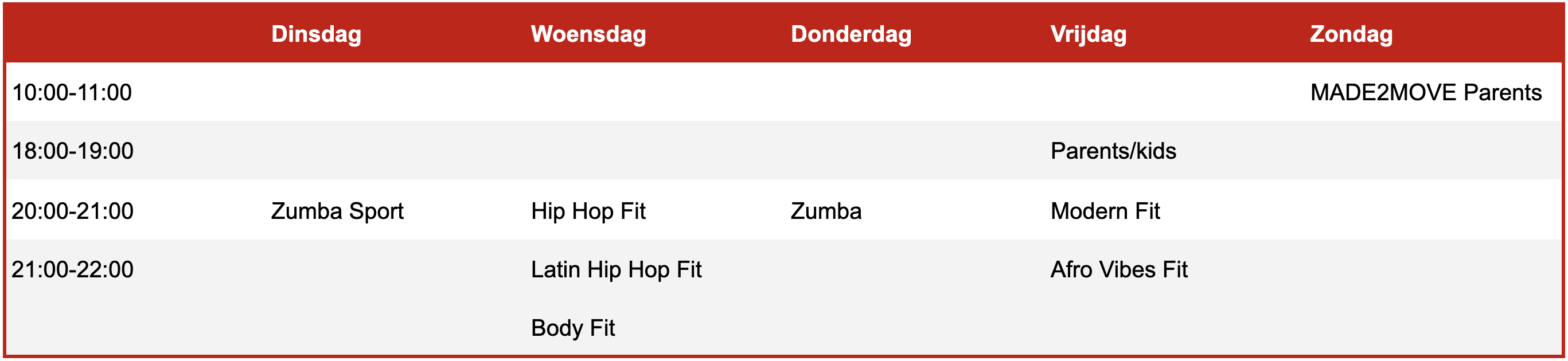 Made2fit Lessenrooster 2025-2026